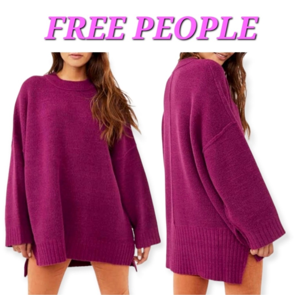 FREE PEOPLE Oversized Peaches Tunic Sweater in Plum Caspia Size  XS